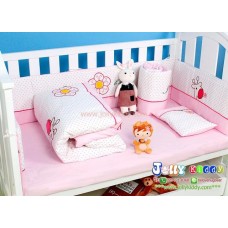 ชุดเครื่องนอน พร้อมเบาะกันกระแทกรอบเตียงเด็กลาย Pink Giraff