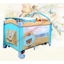 เตียงเด็กplaypen สีฟ้า travel bed พร้อมชั้นวางที่เปลี่ยนผ้าอ้อมเด็กด้านบน